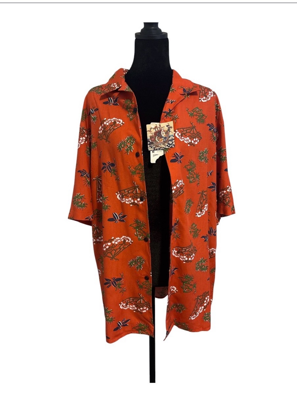 UNIQLO 100% Rayon Japanese Art Print Open Collar Resort Shirt NWT Size M